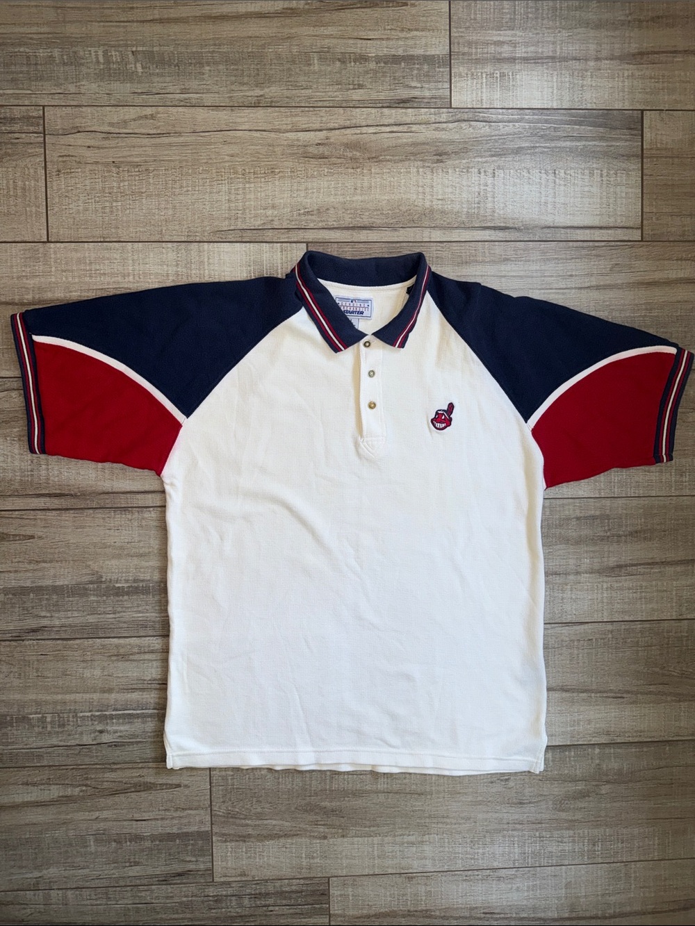 Vintage Starter MLB Cleveland Indians Polo Shirt Large Oversized Colorblock